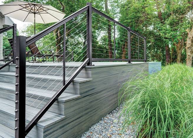 Aluminum cable railing on a deck staircase in Lakeland, FL